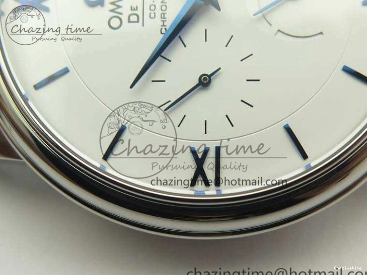 0514 Fashionable De Ville Prestige Real Power Reserve SS TW 1:1 Best Edition White Dial Blue Markers On Leather Strap A 8094